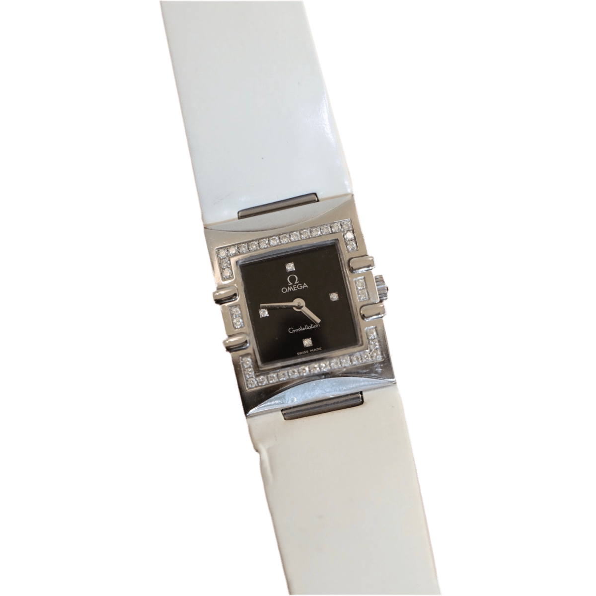 Montre OMEGA "Constellation Quadra" en or jaune, acier, cuir et diamants - Castafiore