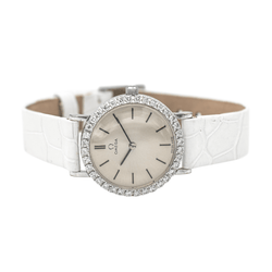 Montre OMEGA en or blanc, acier, cuir et diamant - Castafiore