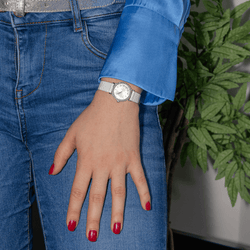 Montre OMEGA en or blanc, acier, cuir et diamant - Castafiore