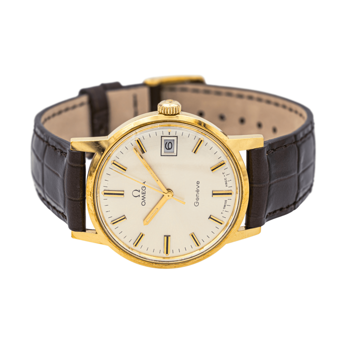 Montre OMEGA "Genève" en acier, cuir et plaqué or - Castafiore