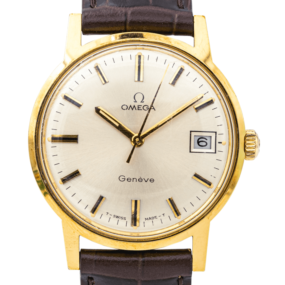 Montre OMEGA "Genève" en acier, cuir et plaqué or - Castafiore