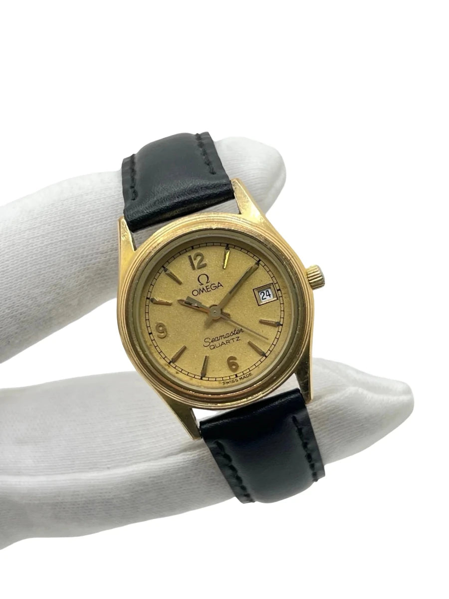 Montre OMEGA "Seamaster" plaqué or, acier et cuir - Castafiore