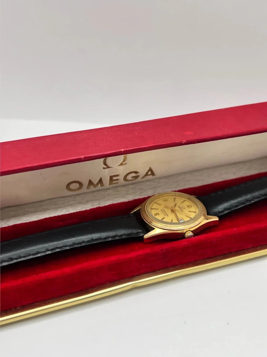 Montre OMEGA "Seamaster" plaqué or, acier et cuir - Castafiore