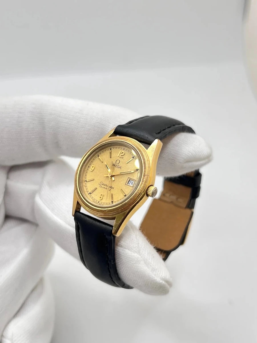 Montre OMEGA "Seamaster" plaqué or, acier et cuir - Castafiore
