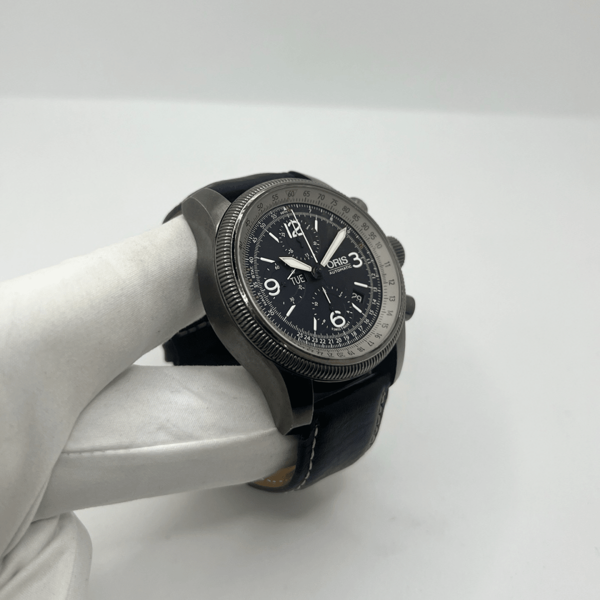 Montre ORIS "Big Crown X1 Calculator" en acier et cuir - Castafiore