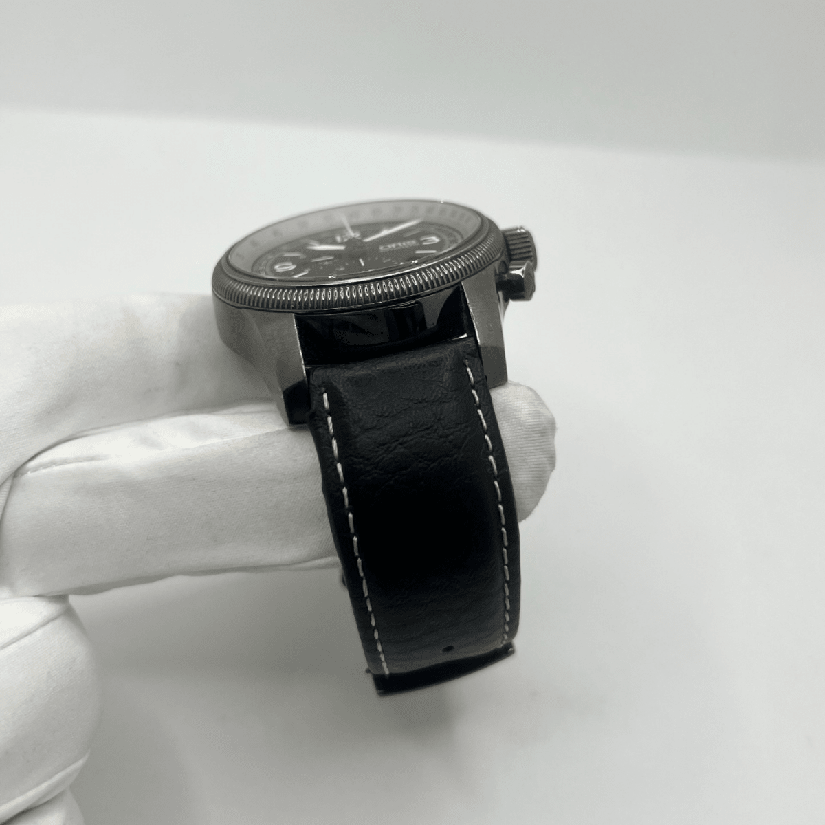 Montre ORIS "Big Crown X1 Calculator" en acier et cuir - Castafiore