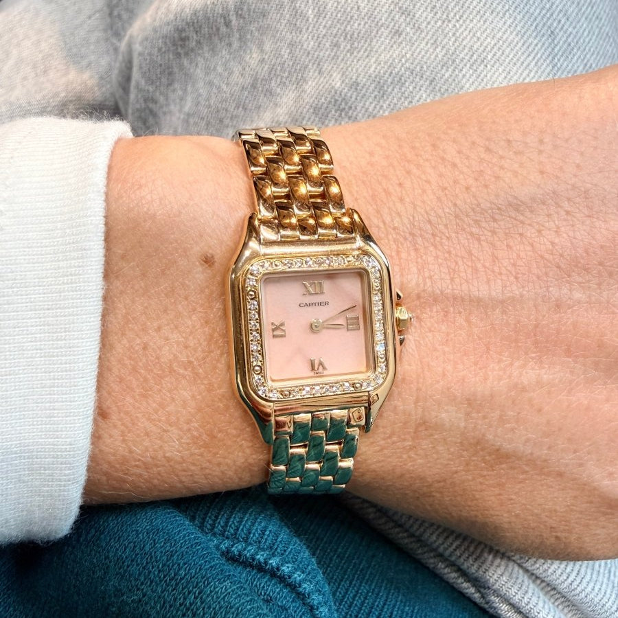 Montre Panthère CARTIER en or jaune, calcédoine et diamants - Castafiore
