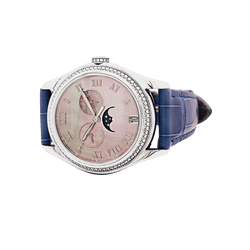 Montre PATEK PHILIPPE "Annual Calendar" en or blanc, cuir et diamants - Castafiore