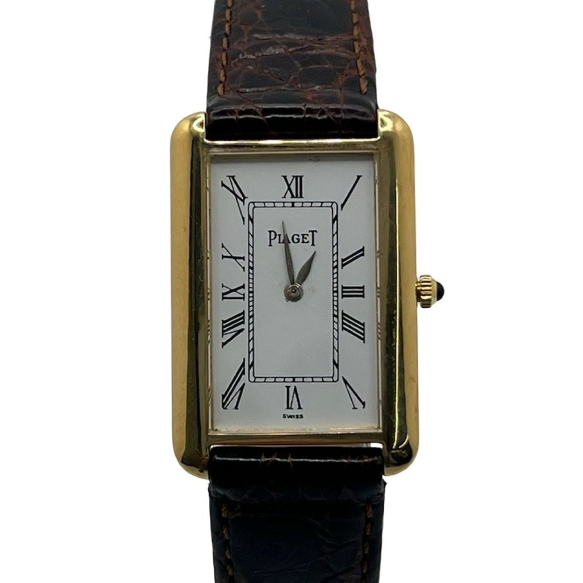 Montre PIAGET "Tank Allongée" en or jaune et cuir - Castafiore