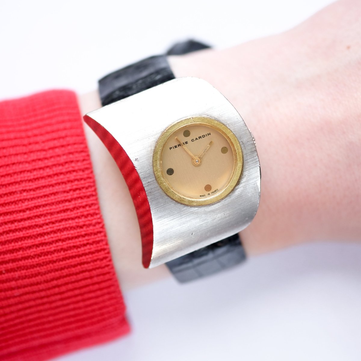 Montre PIERRE CARDIN X JAEGER - LECOULTRE "Espace PC 117" en métal et cuir - Castafiore