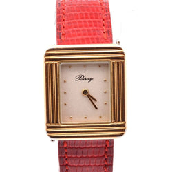 Montre POIRAY "Ma première" en or jaune, acier, cuir, cristal et quartz - Castafiore