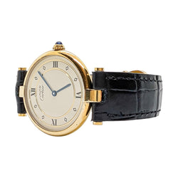 Montre Quartz CARTIER "Must Vendôme" en vermeil, cuir et saphir - Castafiore
