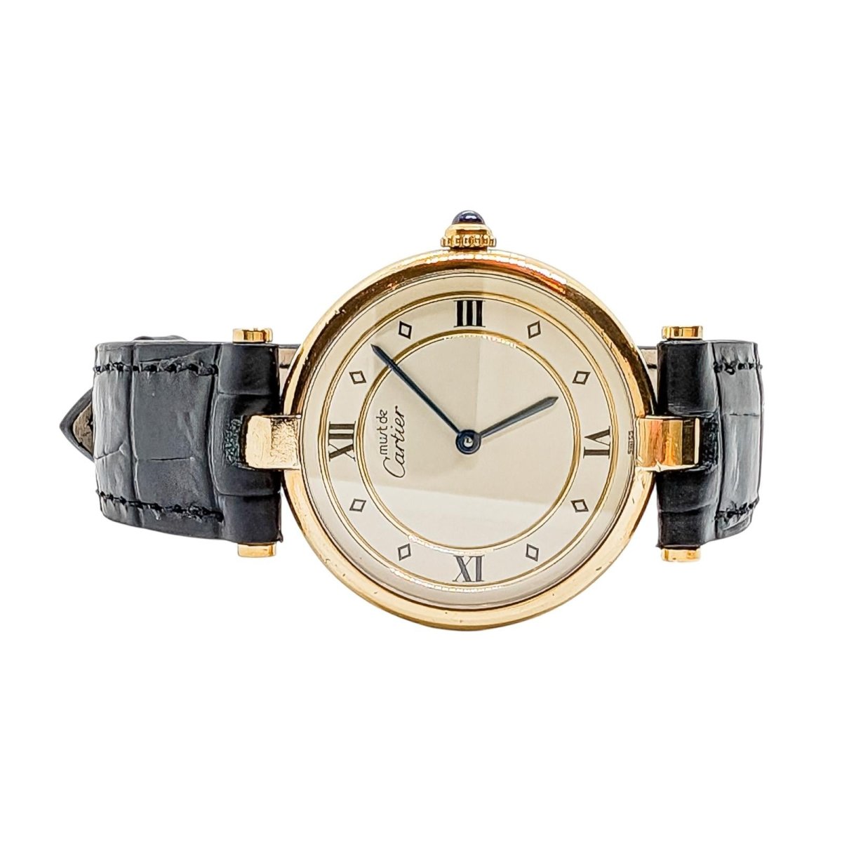 Montre Quartz CARTIER "Must Vendôme" en vermeil, cuir et saphir - Castafiore