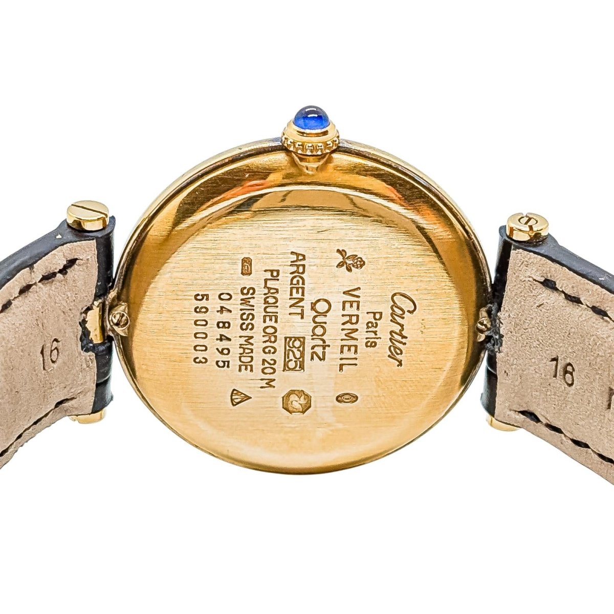 Montre Quartz CARTIER "Must Vendôme" en vermeil, cuir et saphir - Castafiore