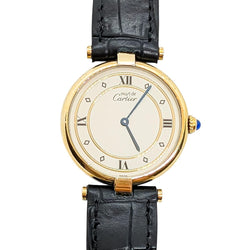 Montre Quartz CARTIER "Must Vendôme" en vermeil, cuir et saphir - Castafiore