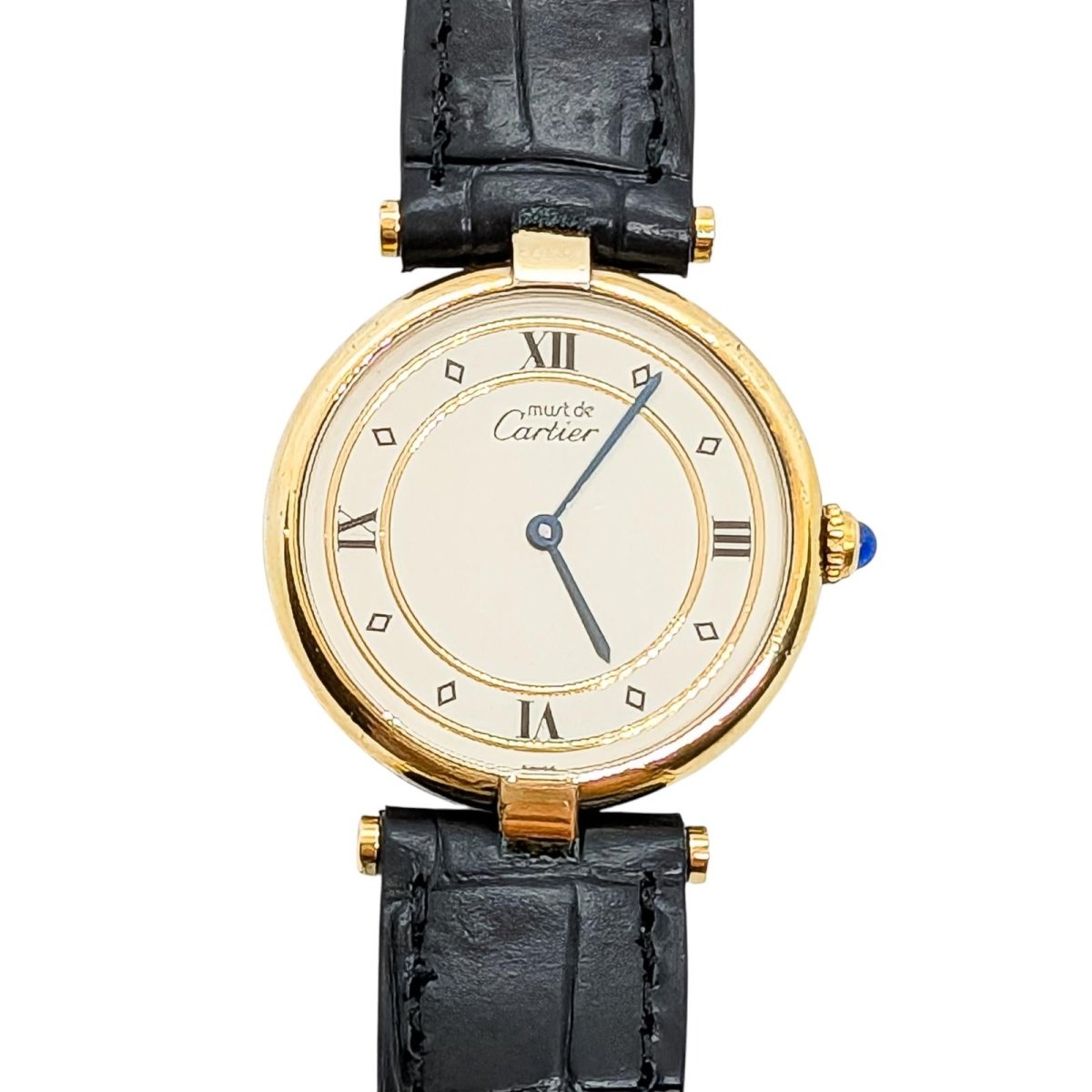 Montre Quartz CARTIER "Must Vendôme" en vermeil, cuir et saphir - Castafiore