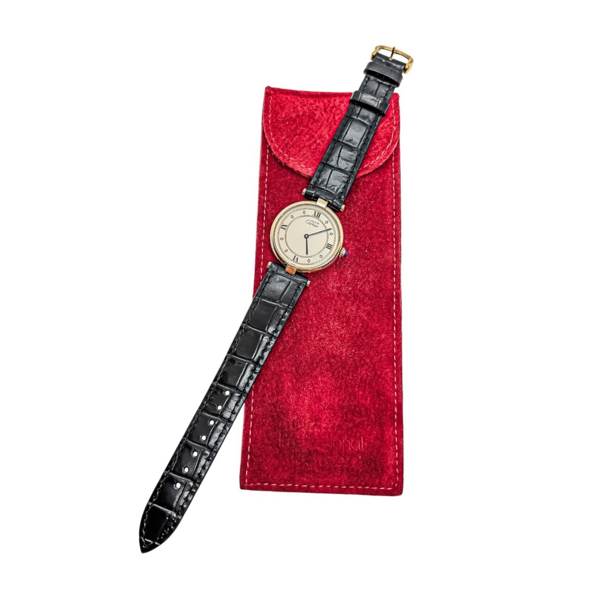 Montre Quartz CARTIER "Must Vendôme" en vermeil, cuir et saphir - Castafiore