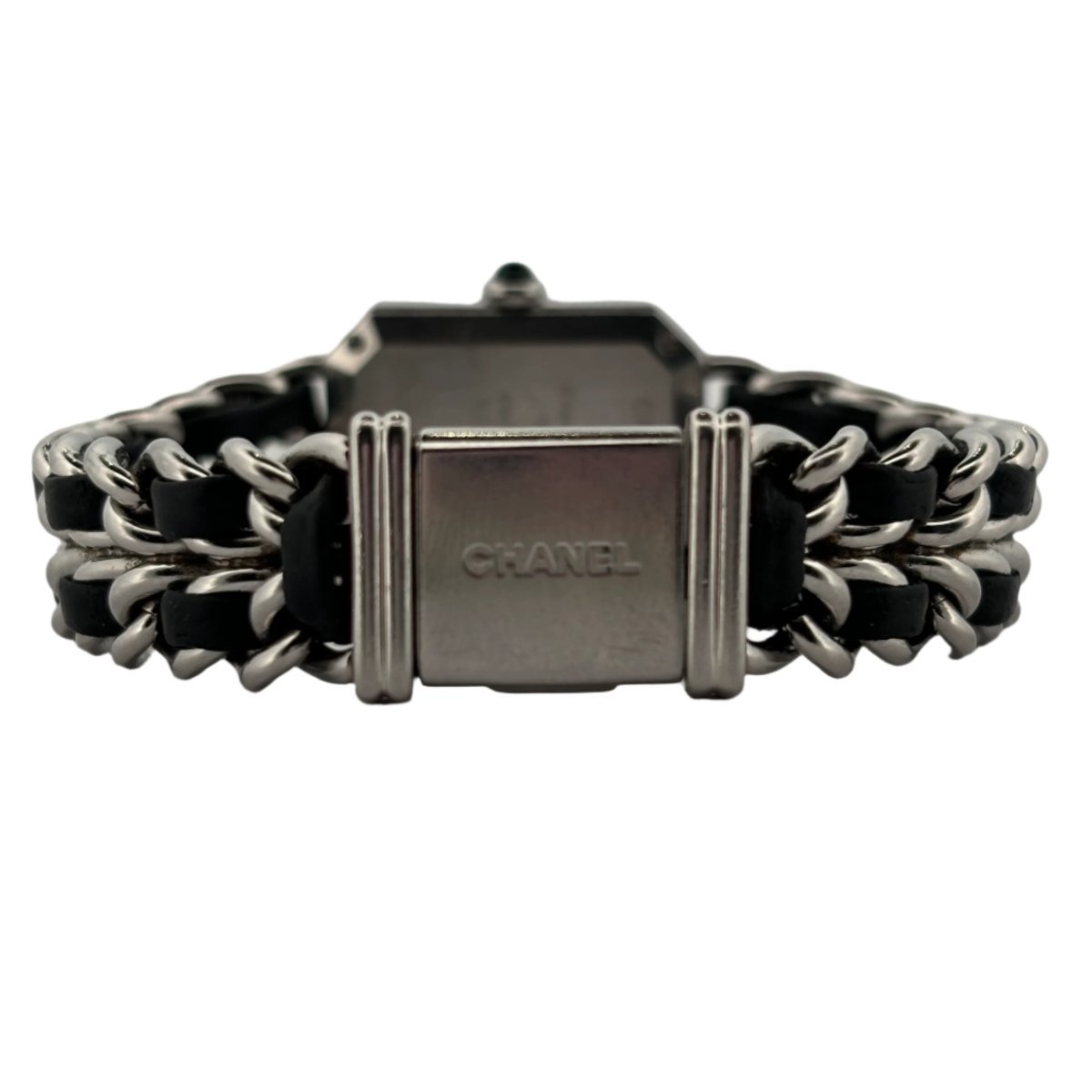 CHANEL “Première” Quartz watch in steel and black leather – Castafiore