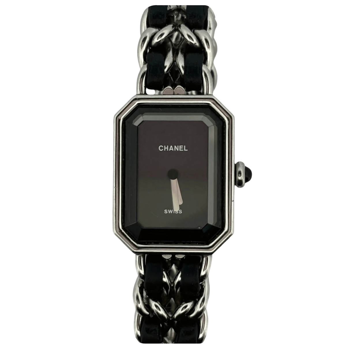 Montre Quartz CHANEL "Première" en acier et cuir noir - Castafiore