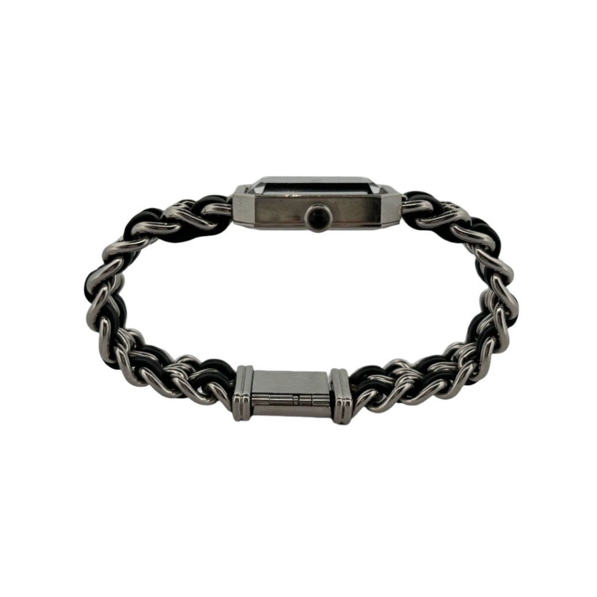CHANEL “Première” Quartz watch in steel and black leather – Castafiore