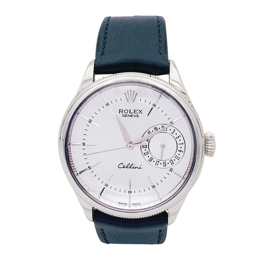 Montre Rolex, "Cellini Date", or blanc et cuir - Castafiore