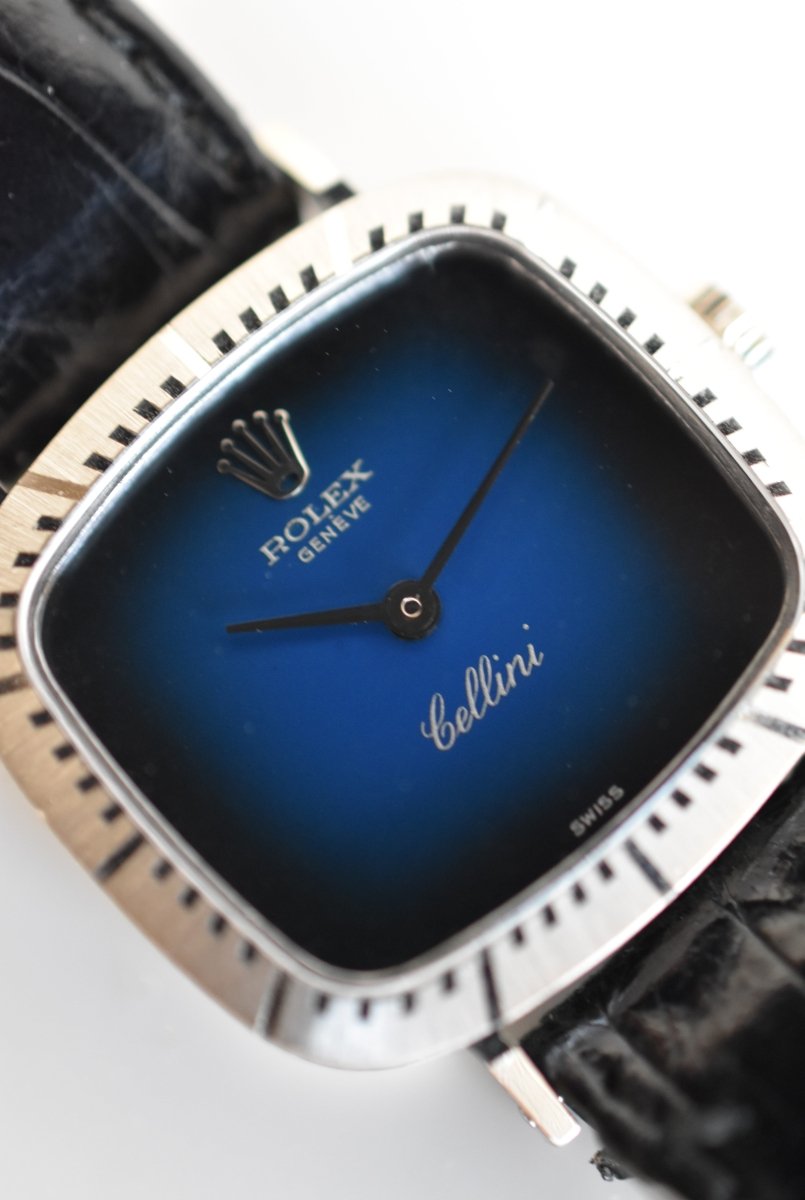 Montre ROLEX "Cellini Zephir" en or blanc, cuir et saphir - Castafiore