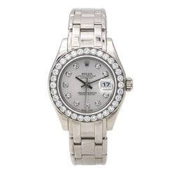 Montre ROLEX "Lady - DateJust Pearmaster" en or blanc, argent, saphir et diamants - Castafiore