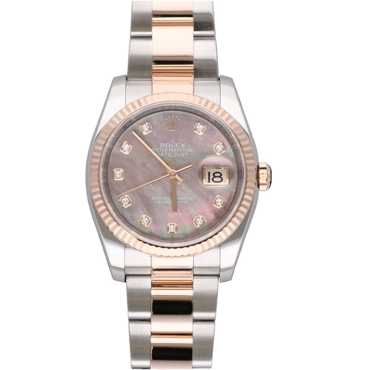 Montre ROLEX "Oyster Datejust" en or rose, acier et diamants - Castafiore