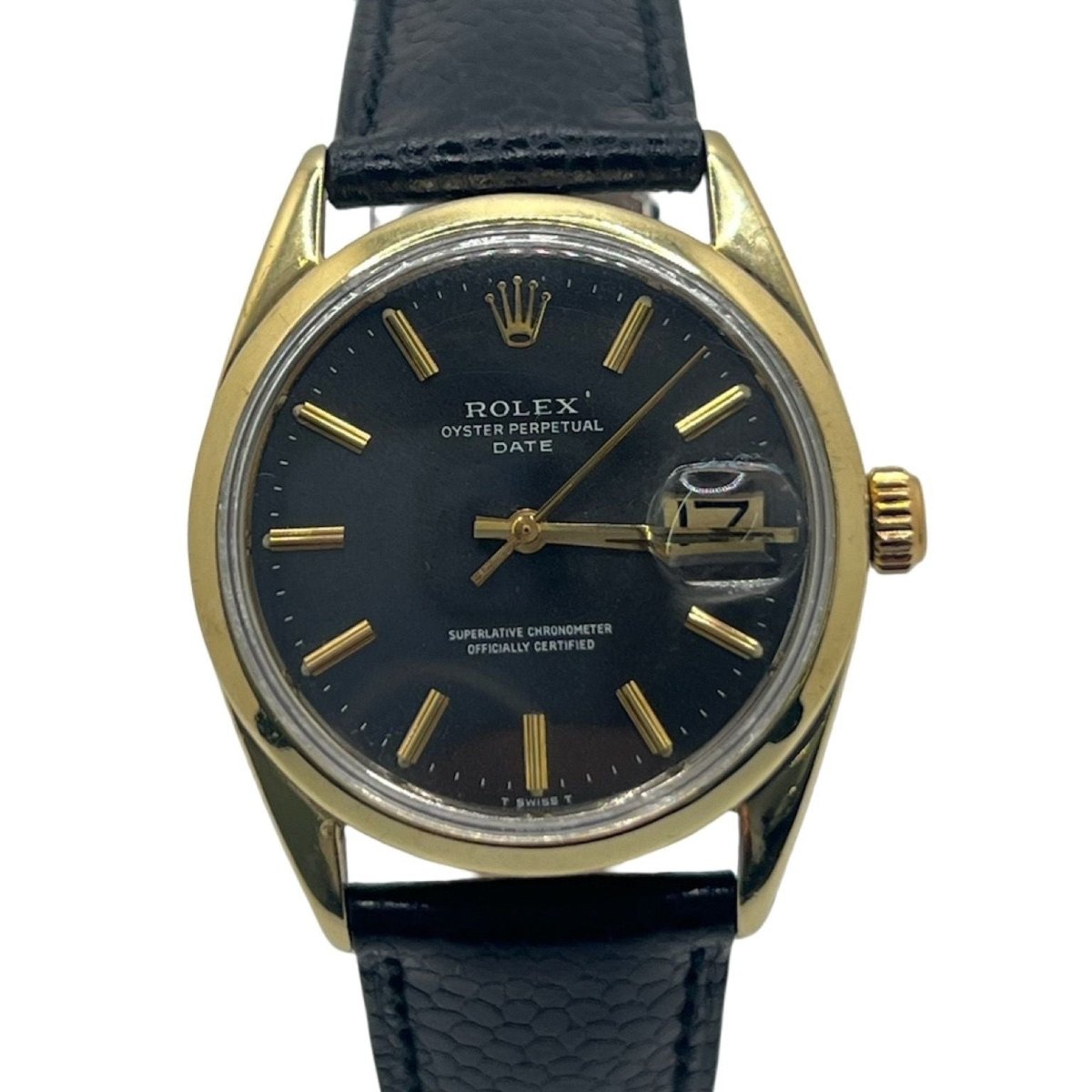 Montre ROLEX "Oyster Perpetual Date" en acier et cuir - Castafiore