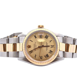 Montre ROLEX "Oyster Perpetual Date" en or jaune, acier et saphir - Castafiore