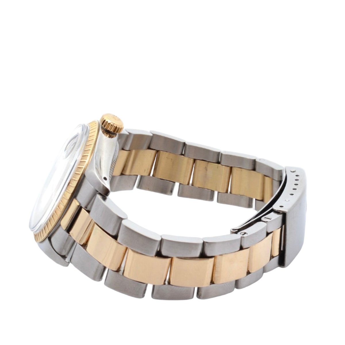 Montre ROLEX "Oyster Perpetual Date" en or jaune, acier et saphir - Castafiore