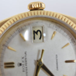 Montre ROLEX "Oyster Perpetual Date Ovettone" en or jaune et cuir - Castafiore