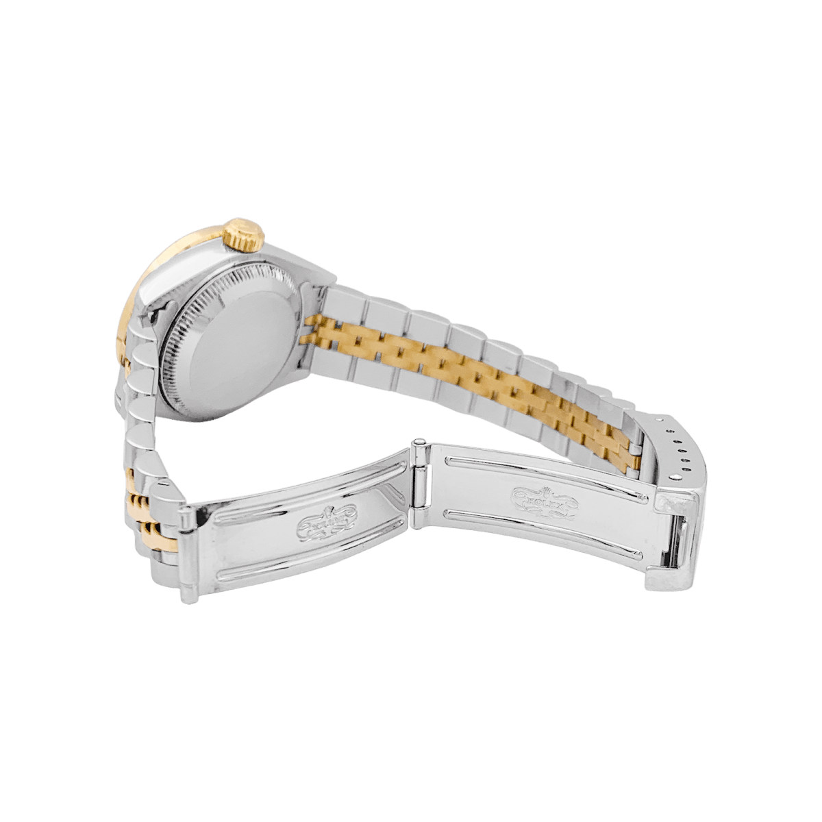 Montre ROLEX "Oyster Perpetual DateJust" en or jaune, acier, saphirs et diamants - Castafiore