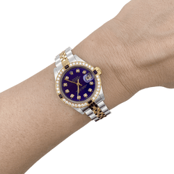 Montre ROLEX "Oyster Perpetual DateJust" en or jaune, acier, saphirs et diamants - Castafiore