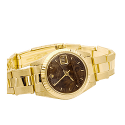 Montre ROLEX "Oyster Perpetual Datejust" en or jaune et bois - Castafiore