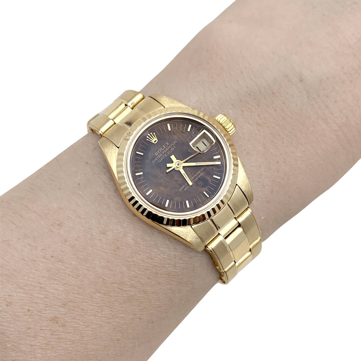 Montre ROLEX "Oyster Perpetual Datejust" en or jaune et bois - Castafiore