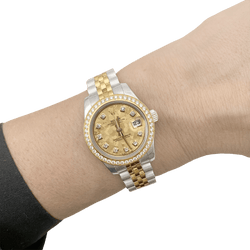 Montre ROLEX "Oyster Perpetual Lady - Datejust" en or jaune, acier et diamants - Castafiore