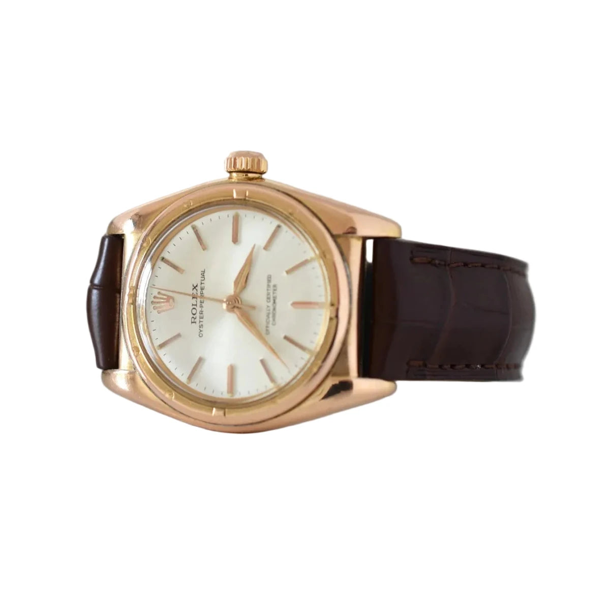 Montre ROLEX "Perpetual Ovetto Bubbleback" en or rose et cuir - Castafiore