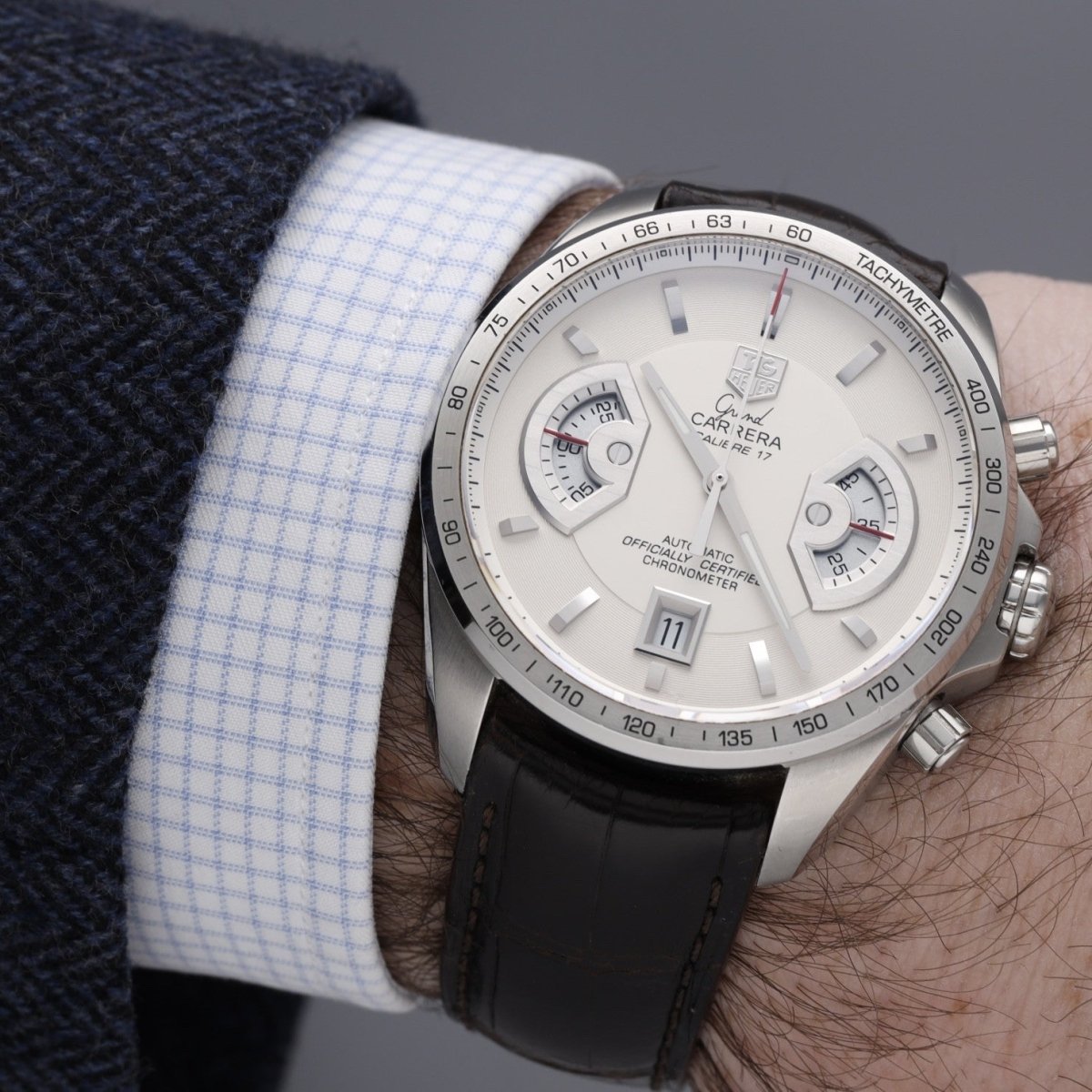 Montre TAG Heuer Grand Carrera en acier – 43 mm – Ref. CAV511B – Vers 2010 – Avec boîte d’origine - Castafiore