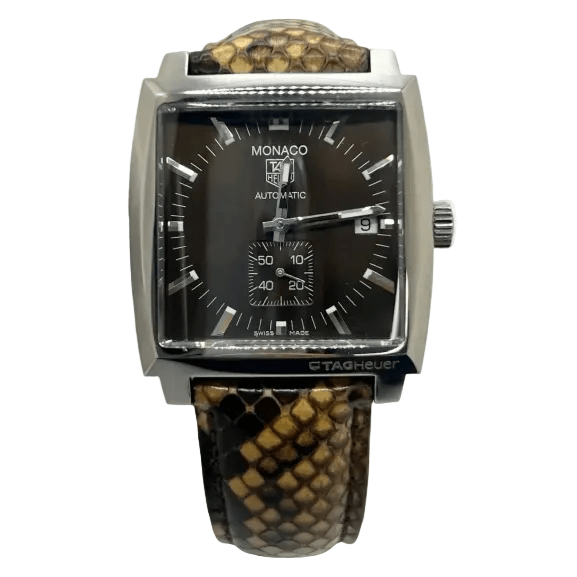 Montre TAG HEUER "Monaco Calibre 6" en acier inoxydable et cuir - Castafiore