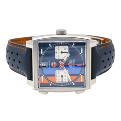 Montre TAG HEUER "Monaco Gulf" en acier, saphir et cuir - Castafiore