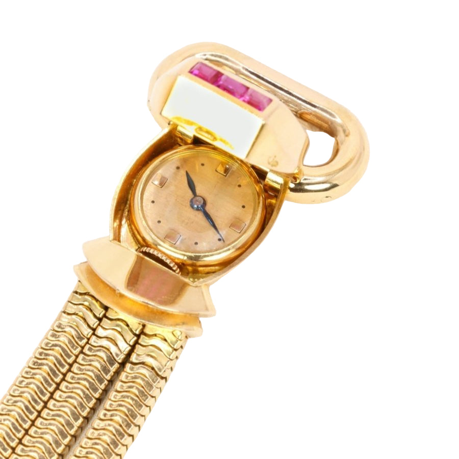 Montre UTI Secret tubogas en or jaune diamants rubis - Castafiore