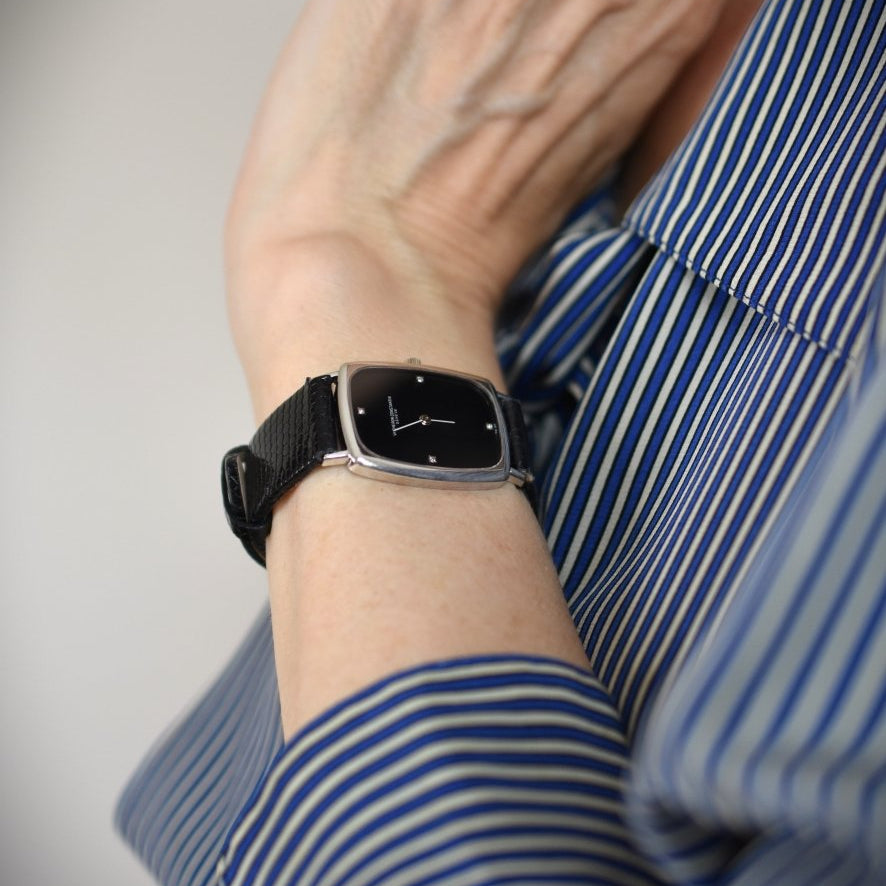 Montre VACHERON CONSTANTIN en or blanc, acier, cuir, onyx et diamants - Castafiore