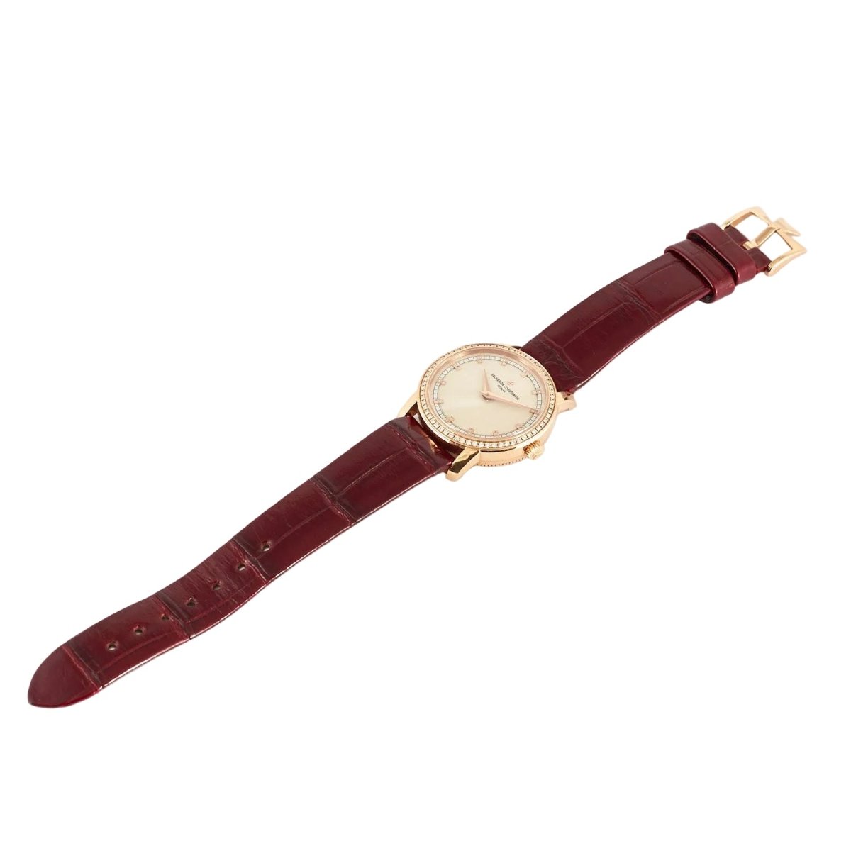 Montre VACHERON CONSTANTIN "Patrimony" PM en or rose, cuir et diamants - Castafiore