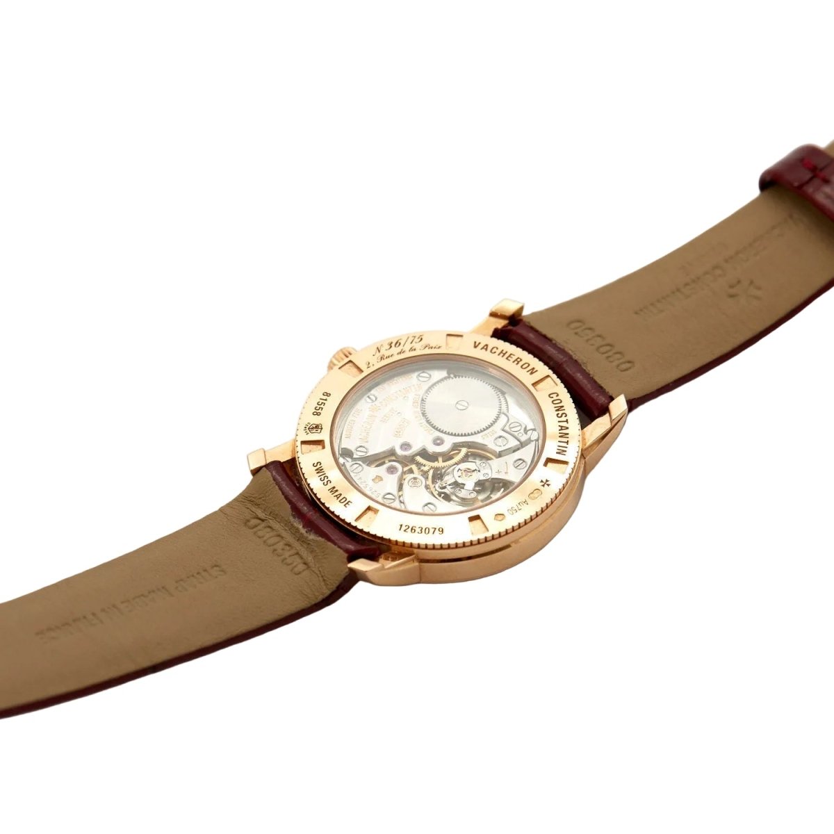 Montre VACHERON CONSTANTIN "Patrimony" PM en or rose, cuir et diamants - Castafiore