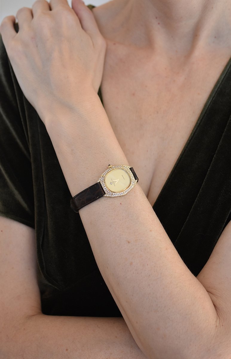 Montre VACHERON CONSTANTIN POUR CHAUMET en or jaune, cuir et diamants - Castafiore