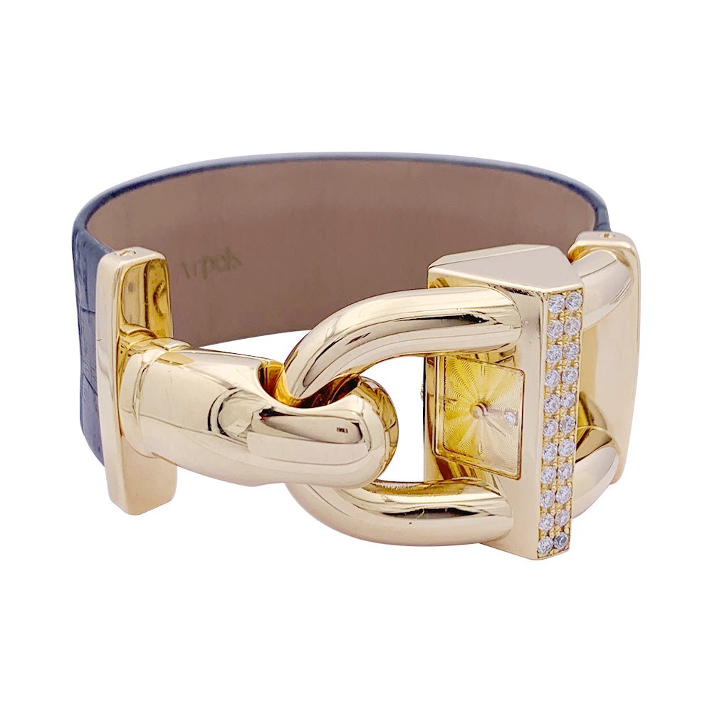 Montre Van Cleef & Arpels "Cadenas" or jaune, diamants, cuir. - Castafiore