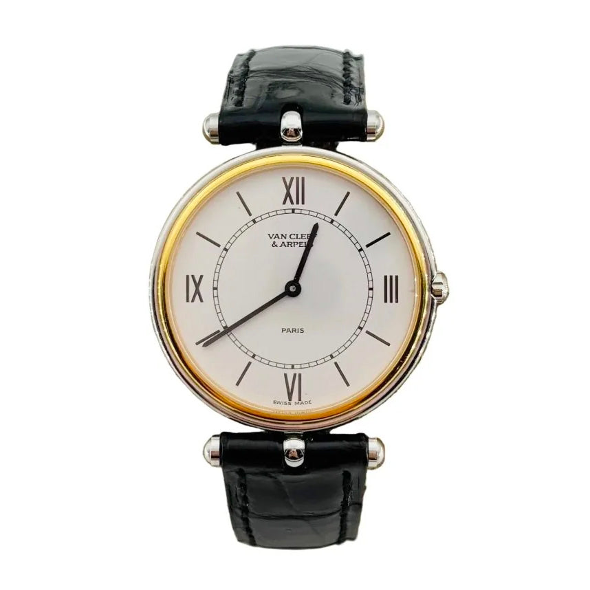VAN CLEEF & ARPELS "La Collection" Watch in yellow gold, stainless steel, and leather