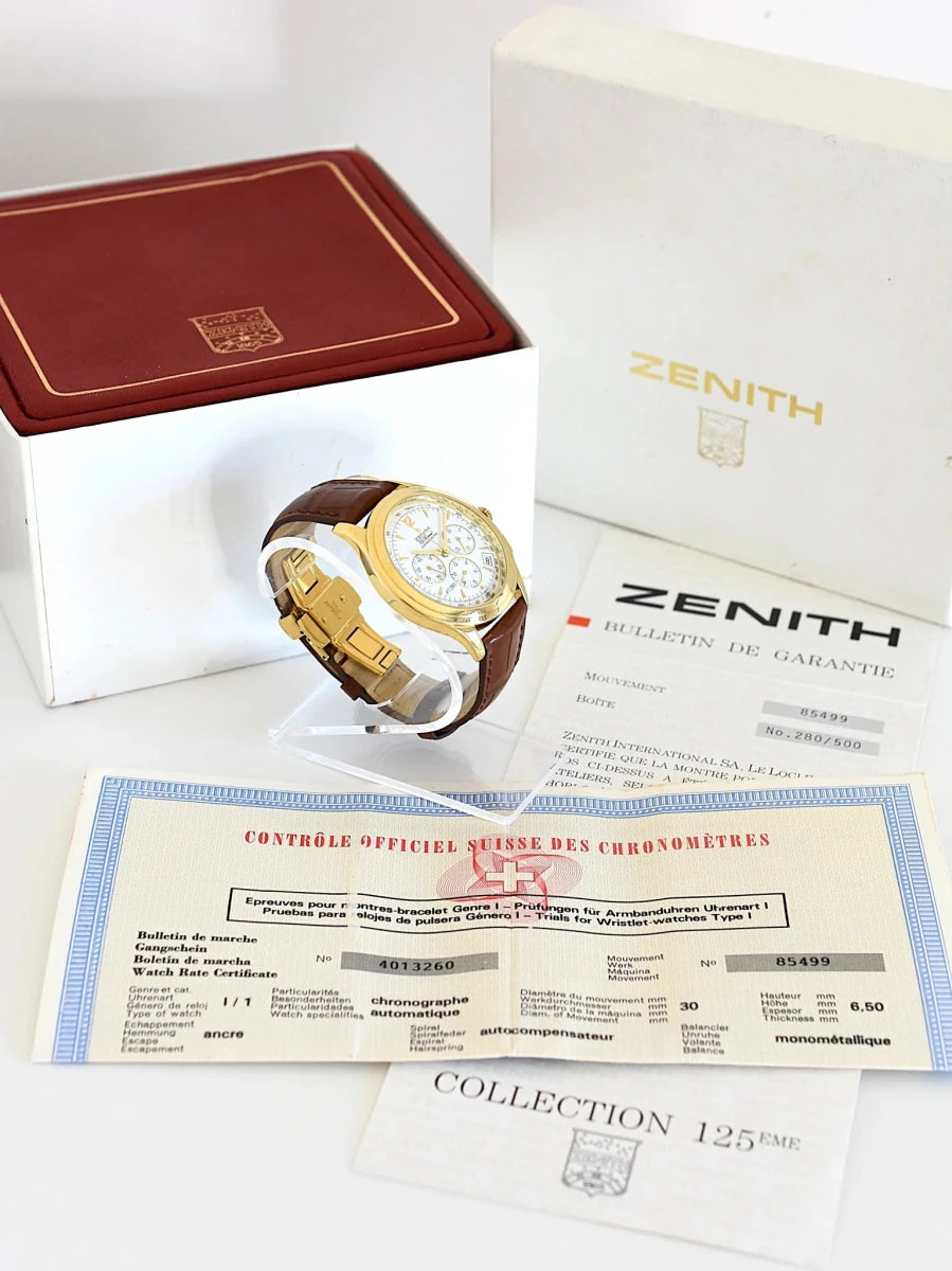Montre ZENITH "El Primero" en or jaune et cuir - Castafiore
