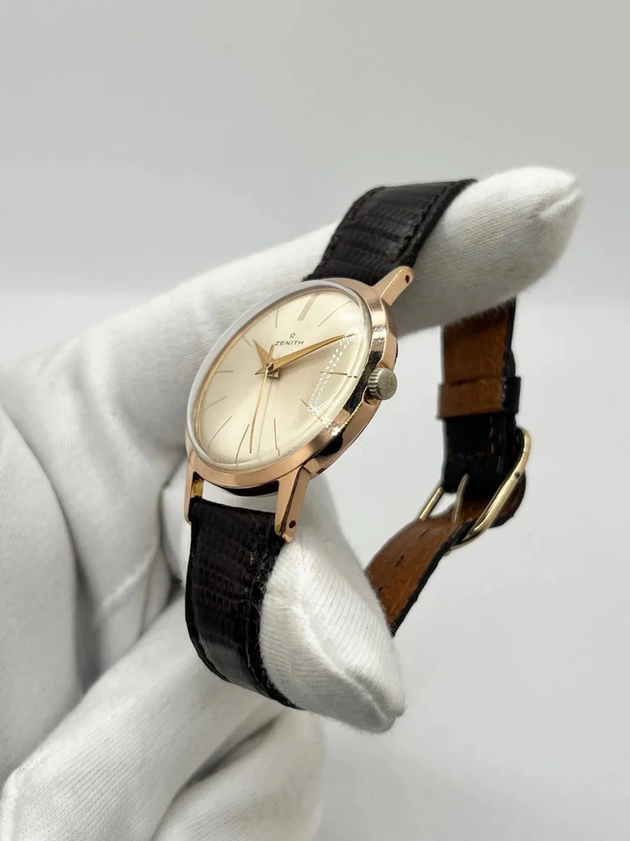Montre ZENITH "Stellina Vintage" plaqué or rose, acier et cuir - Castafiore